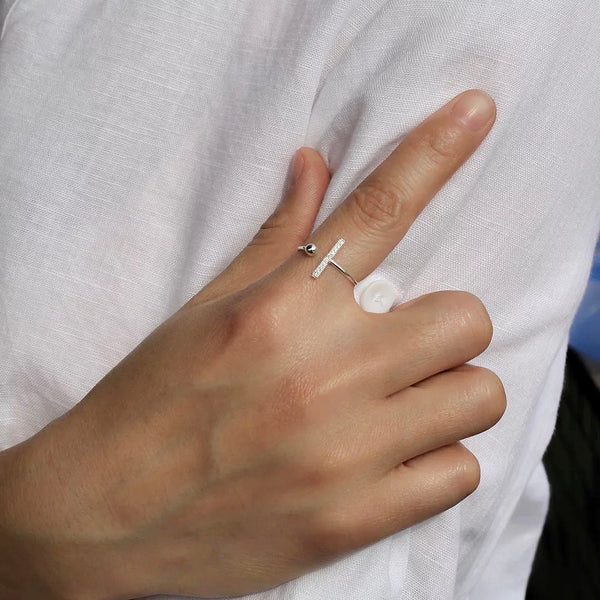 Dainty Crystal Bar Open Ring