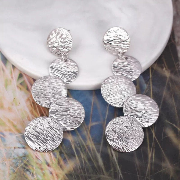 Statement Stacked Discs Dangle Earrings