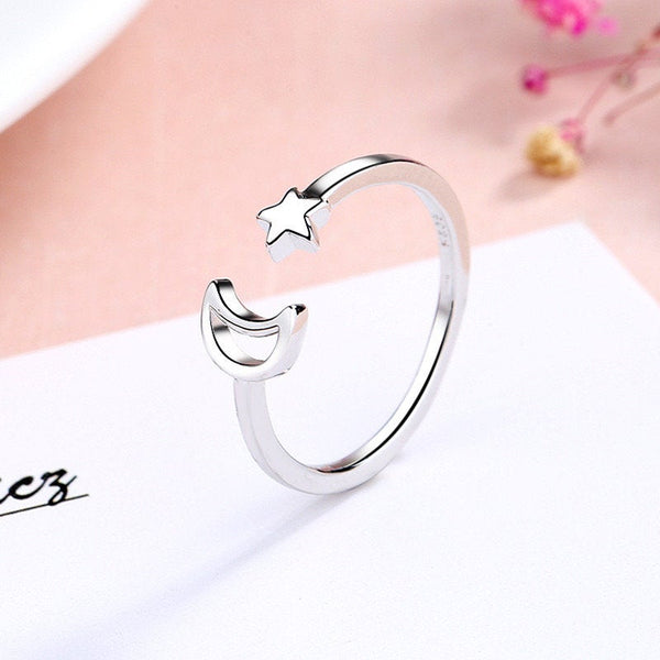 Simple Moon and Star Open Ring