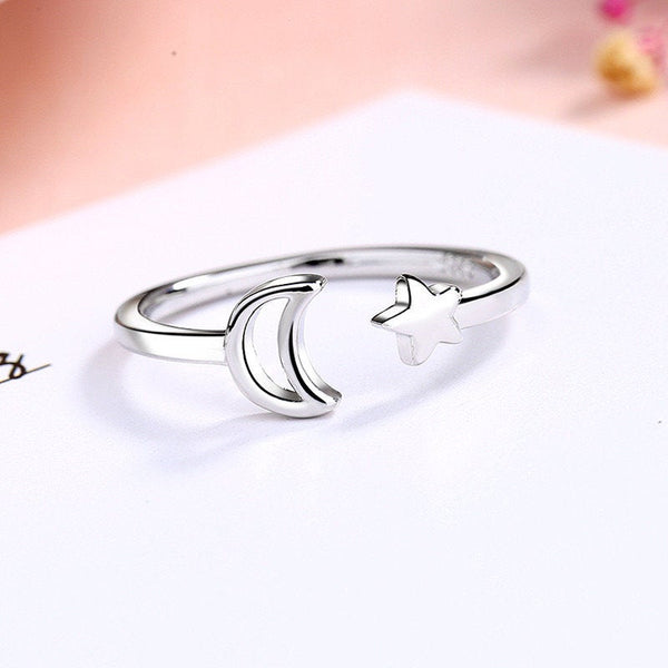 Simple Moon and Star Open Ring