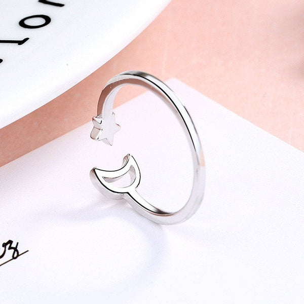 Simple Moon and Star Open Ring