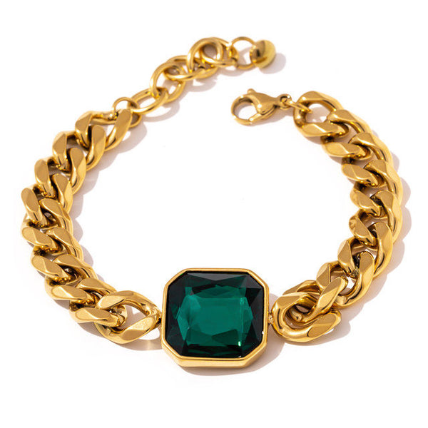 Green Emerald Cuban Link Bracelet