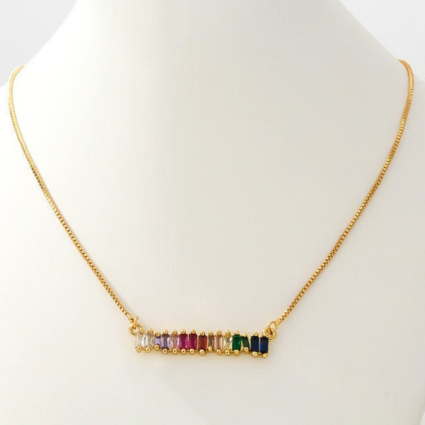 Rainbow Baguette Crystal Pendant Necklace