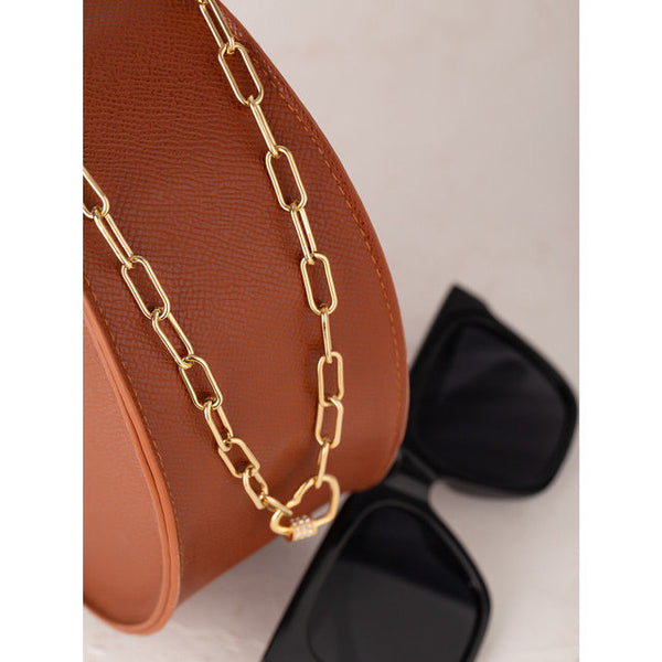 Crystal Cuffed Heart Link Chain Necklace