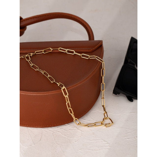 Crystal Cuffed Heart Link Chain Necklace