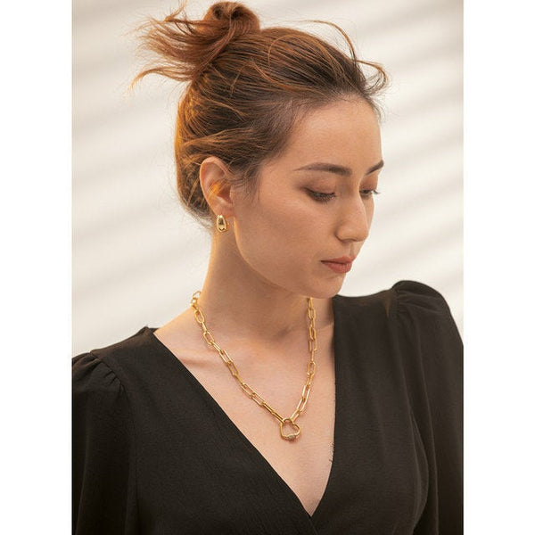 Crystal Cuffed Heart Link Chain Necklace