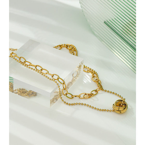 Layered Bead Chain Ring Necklace