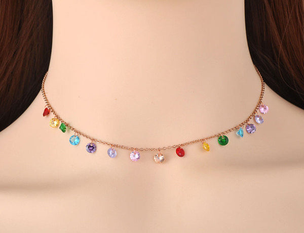 Rainbow Crystals Charms Necklace