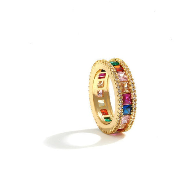 Colorful Rainbow Crystals Paved Eternity Ring