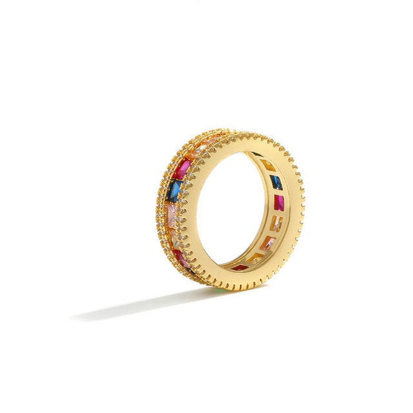 Colorful Rainbow Crystals Paved Eternity Ring