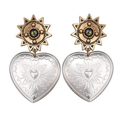 Vintage Textured Heart Dangle Earrings