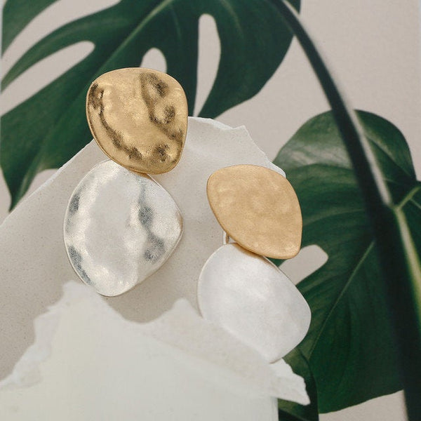 Gold & Silver Hammered Disc Ear Jacket Earrings
