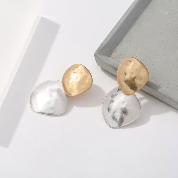 Gold & Silver Hammered Disc Ear Jacket Earrings