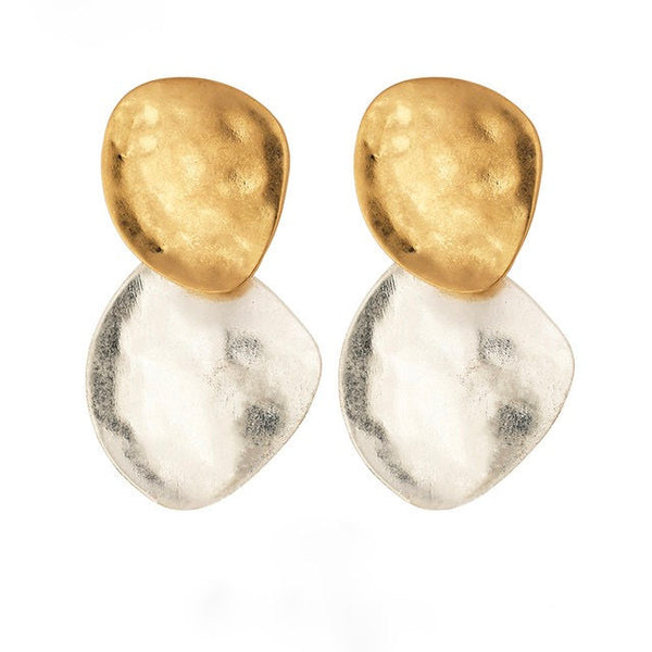 Gold & Silver Hammered Disc Ear Jacket Earrings