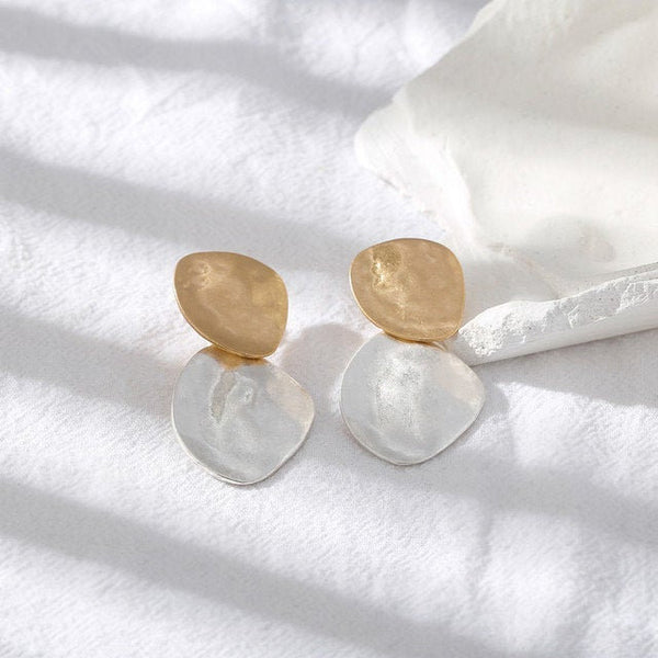 Gold & Silver Hammered Disc Ear Jacket Earrings