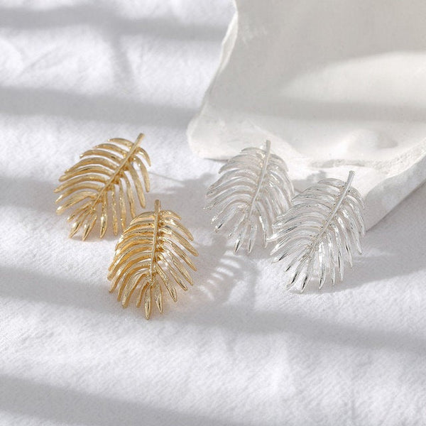 Palm Leaf Statement Stud Earrings