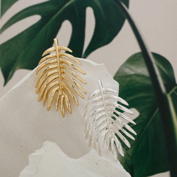 Palm Leaf Statement Stud Earrings