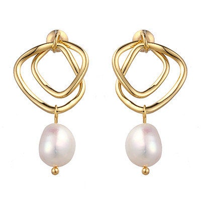 Irregular Pearl Hoop Dangle Earrings