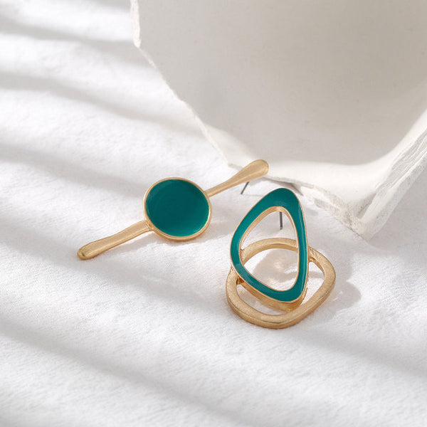 Mismatched Asymmetrical Gold & Green Earrings