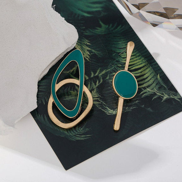 Mismatched Asymmetrical Gold & Green Earrings