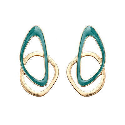 Mismatched Asymmetrical Gold & Green Earrings