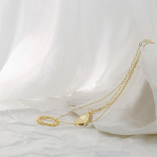 Ring and Teardrop Delicate Layered Necklace