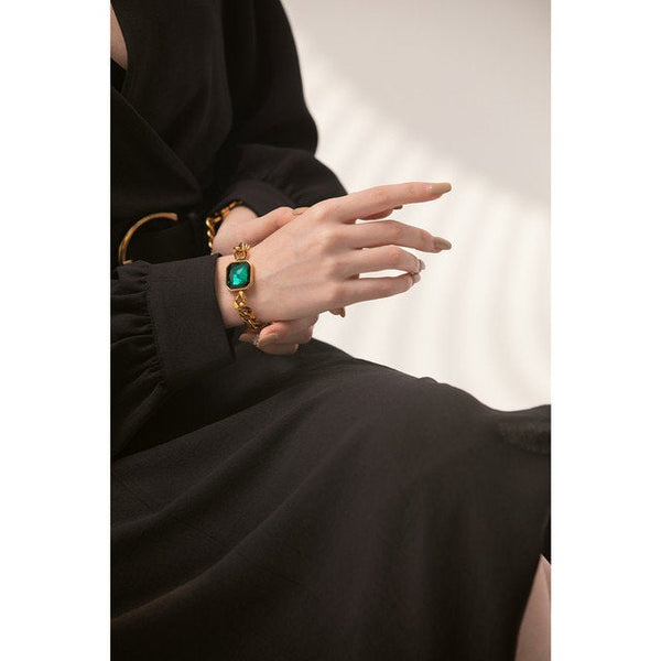 Green Emerald Cuban Link Bracelet