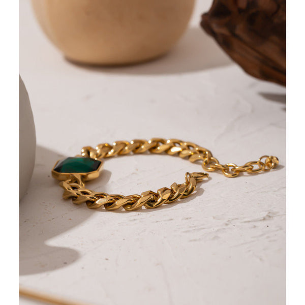 Green Emerald Cuban Link Bracelet