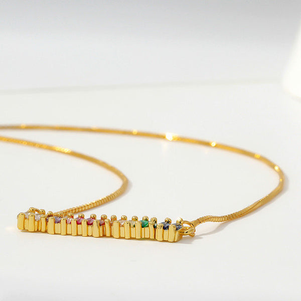 Rainbow Baguette Crystal Pendant Necklace