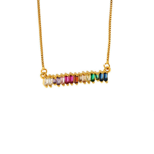 Rainbow Baguette Crystal Pendant Necklace