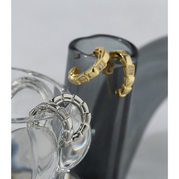 Crystal Ribbed Open Hoop Snake Earrings