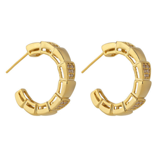 Crystal Ribbed Open Hoop Snake Earrings