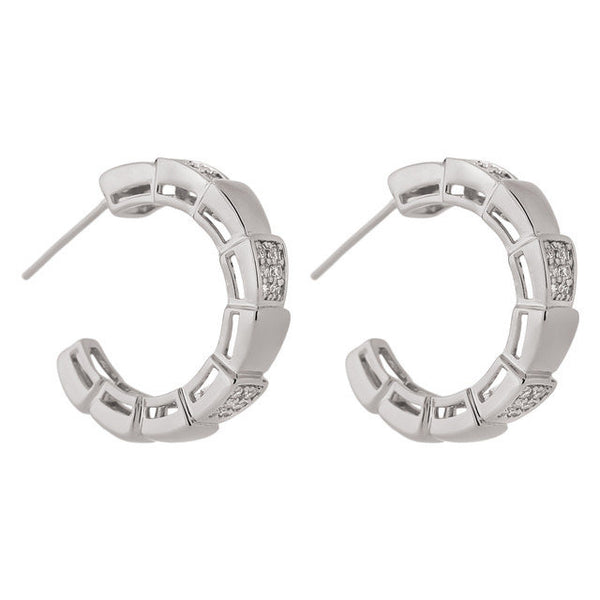 Crystal Ribbed Open Hoop Snake Earrings