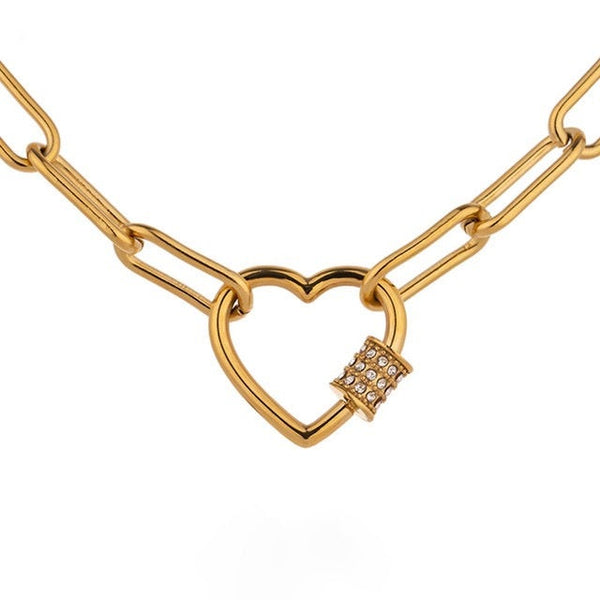 Crystal Cuffed Heart Link Chain Necklace