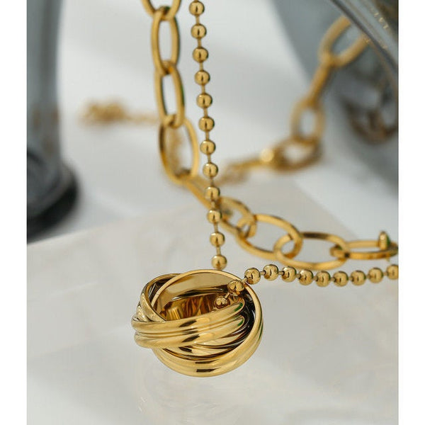 Layered Bead Chain Ring Necklace