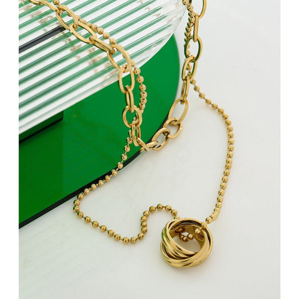 Layered Bead Chain Ring Necklace