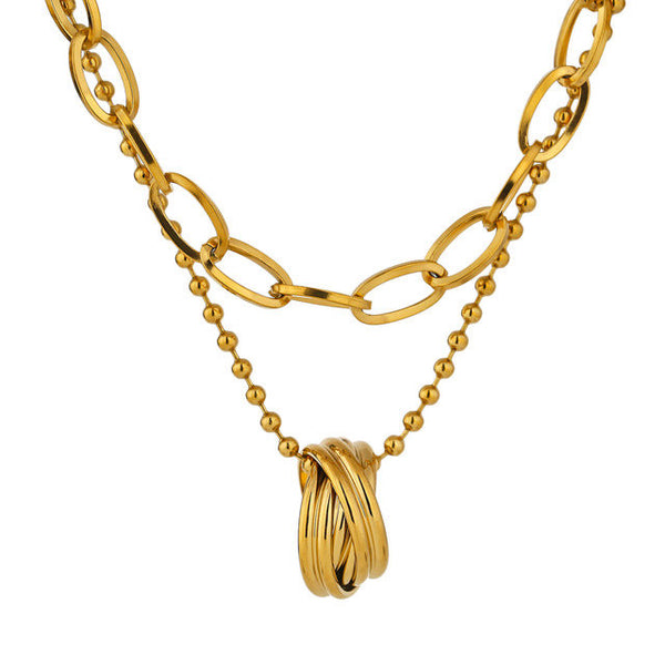 Layered Bead Chain Ring Necklace