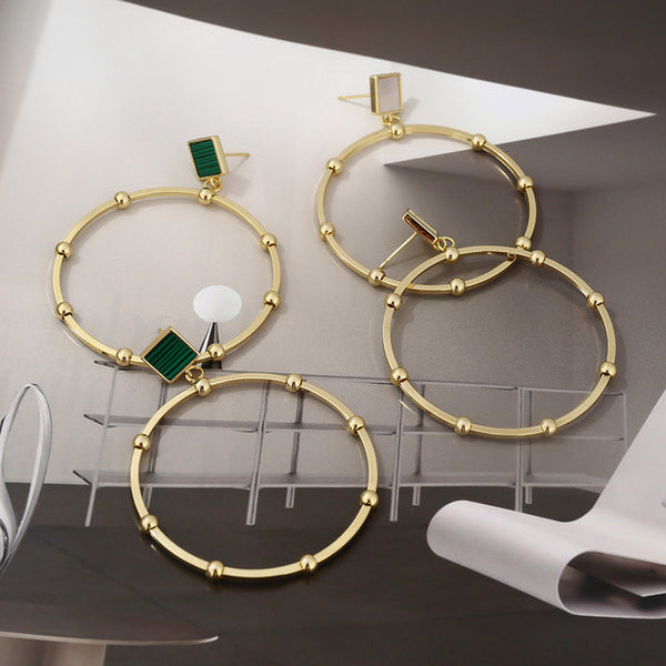 Gold Beaded Dangle Hoops