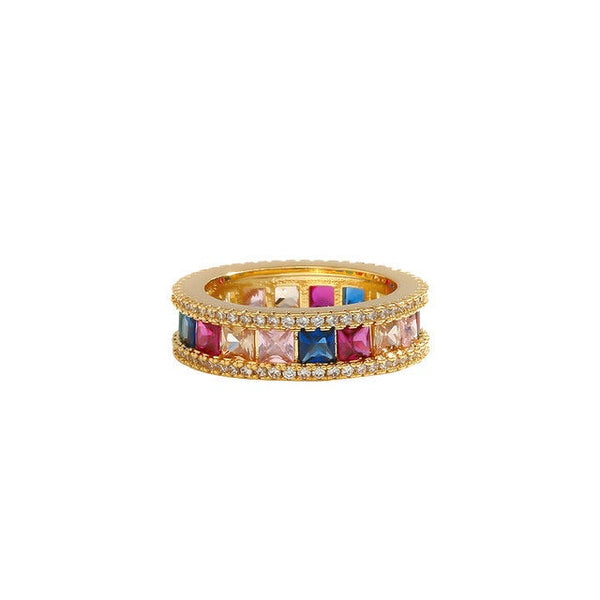 Colorful Rainbow Crystals Paved Eternity Ring