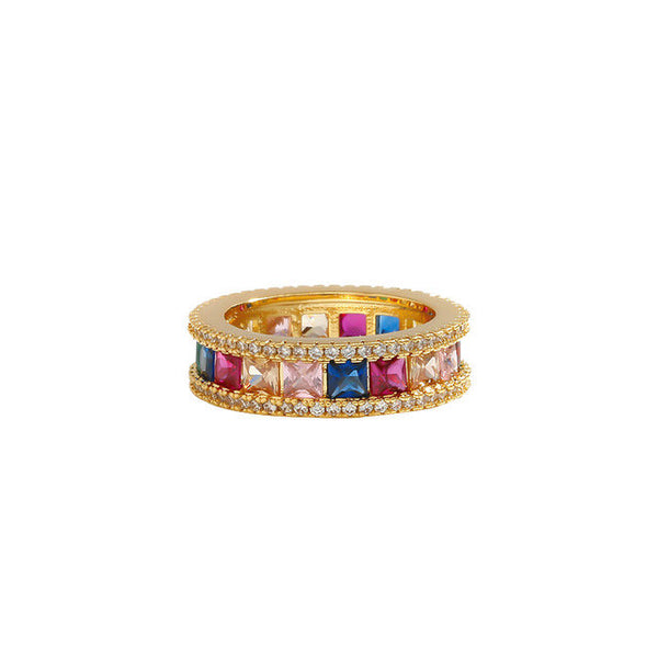 Colorful Rainbow Crystals Paved Eternity Ring