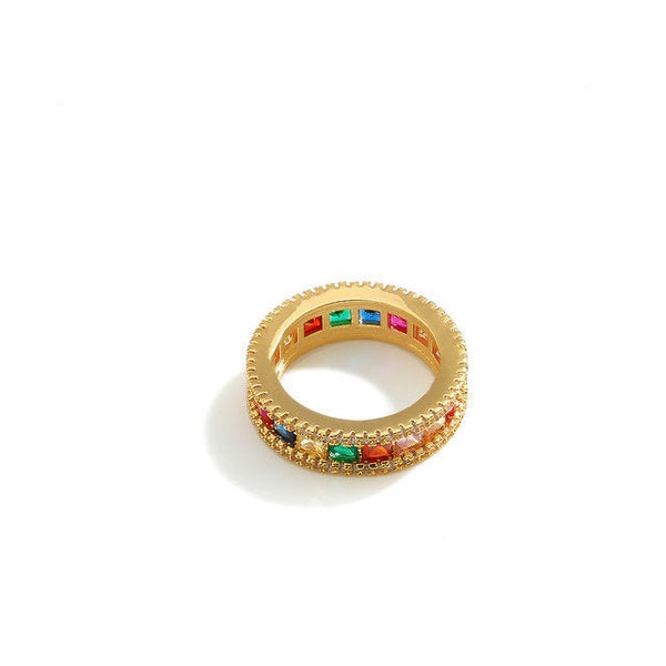Colorful Rainbow Crystals Paved Eternity Ring