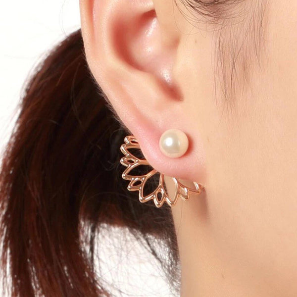 Pearl Lotus Ear Jacket Earrings