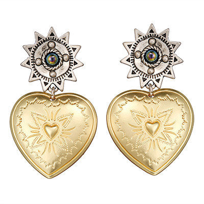 Vintage Textured Heart Dangle Earrings