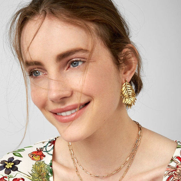 Palm Leaf Statement Stud Earrings