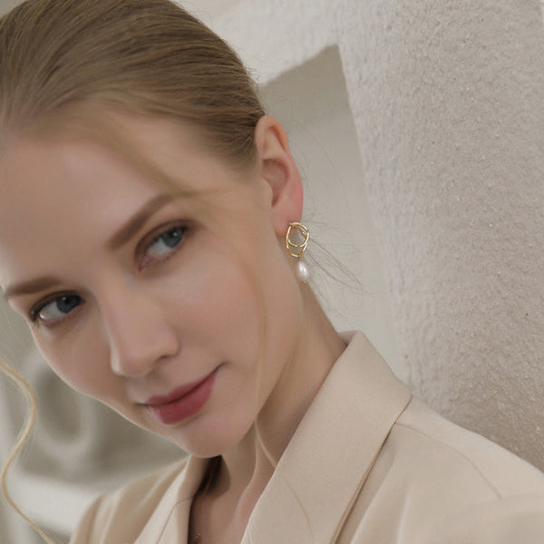 Irregular Pearl Hoop Dangle Earrings