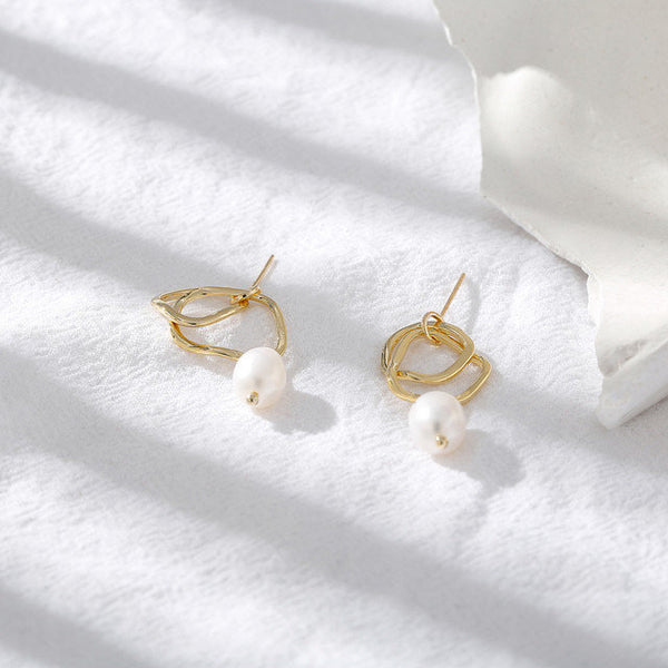 Irregular Pearl Hoop Dangle Earrings
