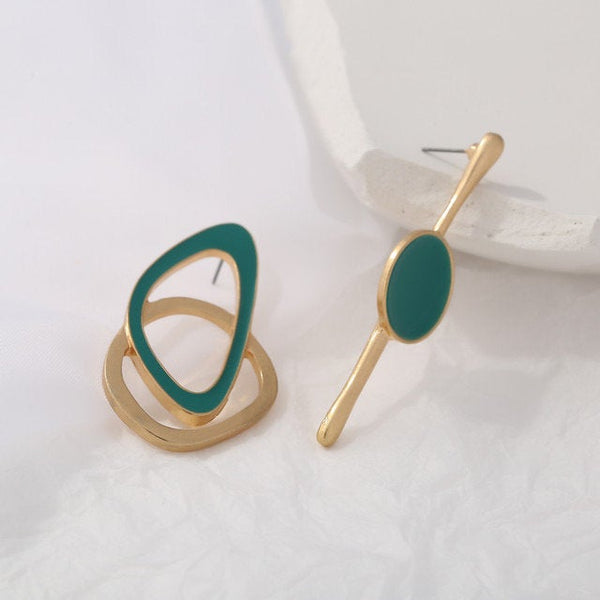 Mismatched Asymmetrical Gold & Green Earrings