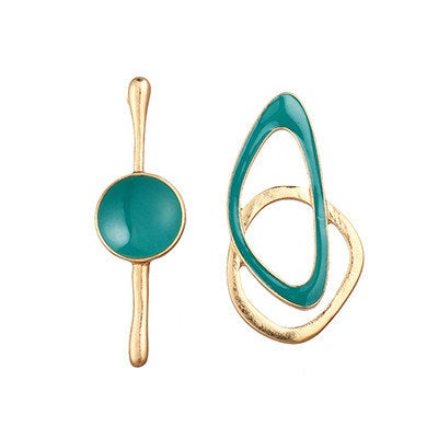 Mismatched Asymmetrical Gold & Green Earrings