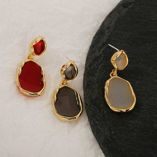 Gold Wrapped Acrylic Teardrop Dangle Earrings