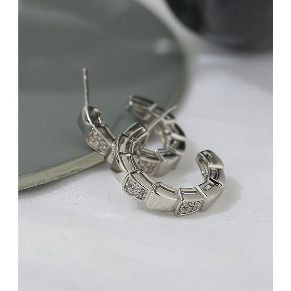 Crystal Ribbed Open Hoop Snake Earrings
